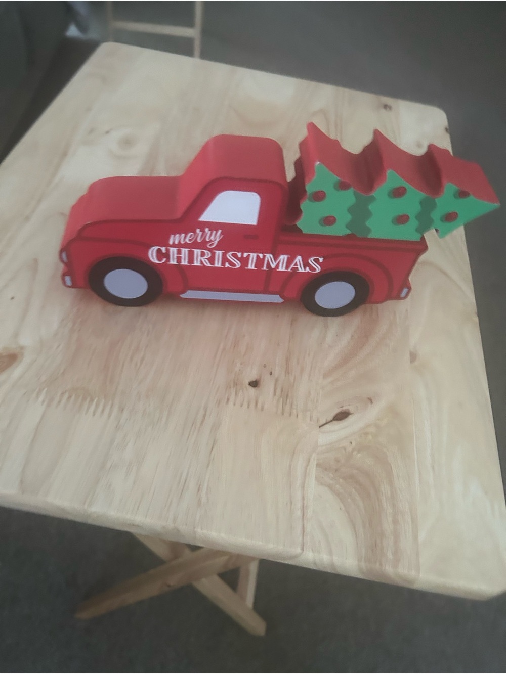 Red 'Merry Christmas' Decorative Truck with Green Trees - Holiday Table Accent